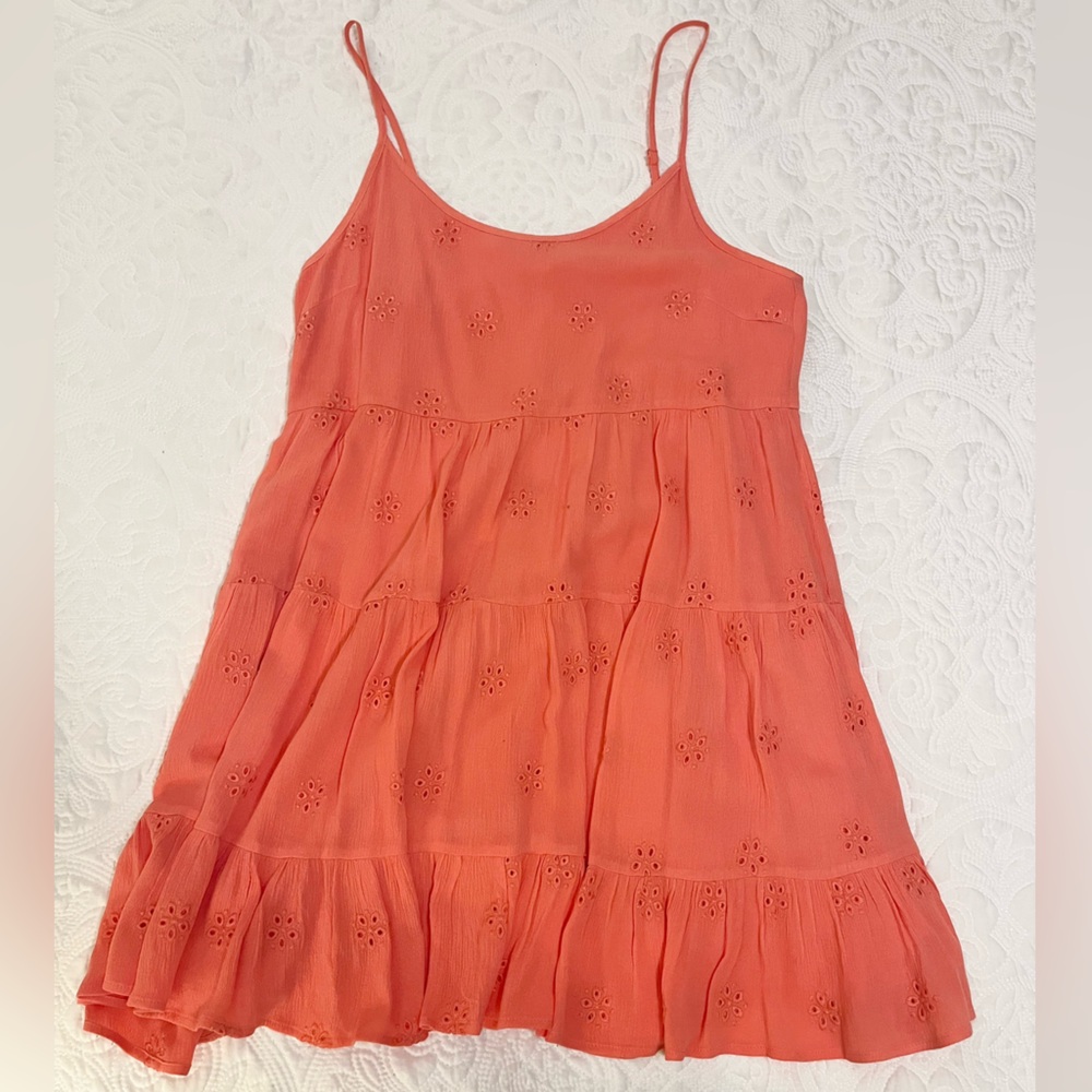 Women’s Babydoll Eyelet Tiered Summer Dress - Coral